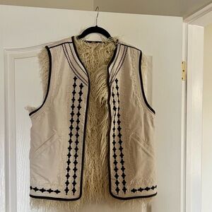 Free People Beige and Black Geometric Vest reversible